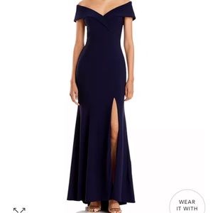 Off the Shoulder Evening Dress, Navy Blue, Size 0